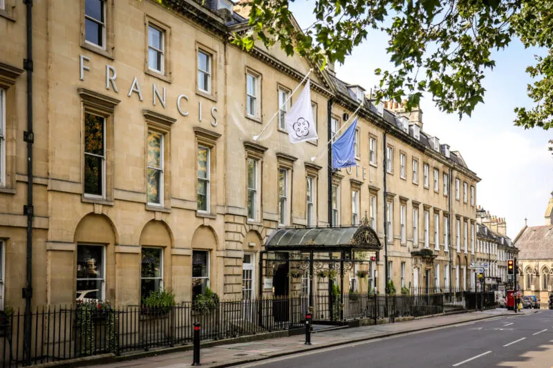 The Francis Hotel exterior with new flags