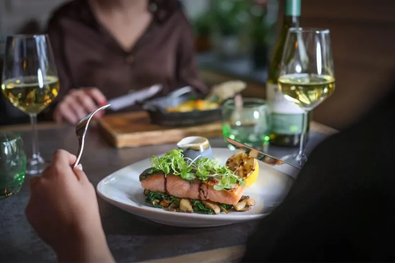 The Castle Hotel Windsor blurred couple eating in Leaf